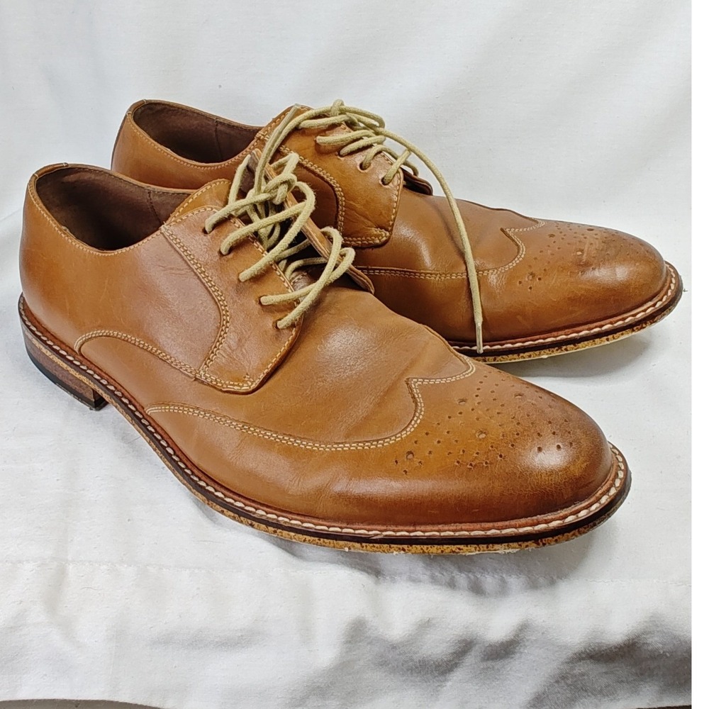 Banana Republic Wingtip Derby Shoes Tan Leather Brogue Perforation Lace Up 9.5M